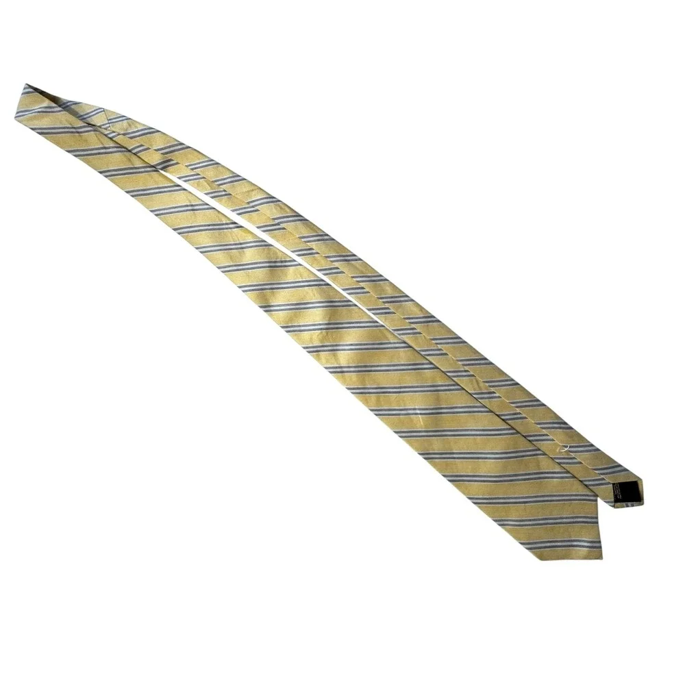 Brooks Brothers Silk Linen Tie Mens OS Yellow Grey Striped Preppy Ivy League